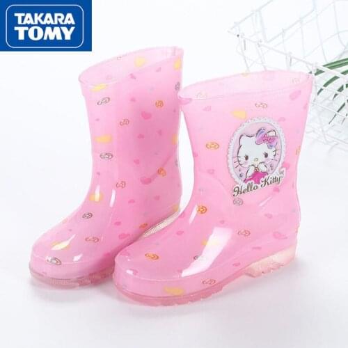 TAKARA TOMY Cute Cartoon Hellokitty Childrens Rain Boots Simple Rain Boots Lightweight Non-slip Elementary School Rubber Shoes
