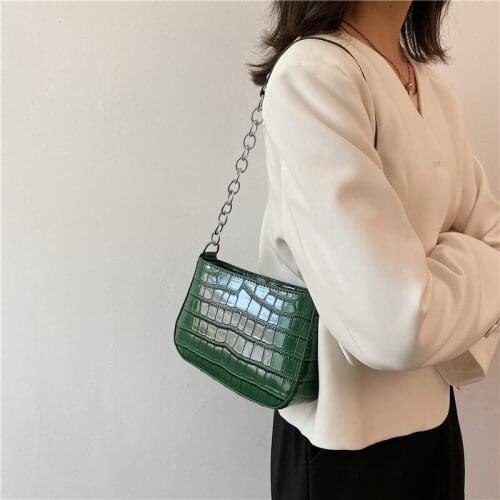 MJ Women Chain Shoulder Bag PU Leather 2021 Summer Fashion Underarm Bags Female Alligator Pattern Purses Small Handbag Phone Bag