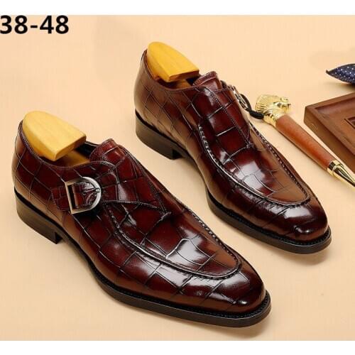 2021 Monk Strap Oxford Dress Shoes Men Genuine Cow Leather Wedding Business Suit Shoes Brown Wine Red Formal Italian Shoes38-48