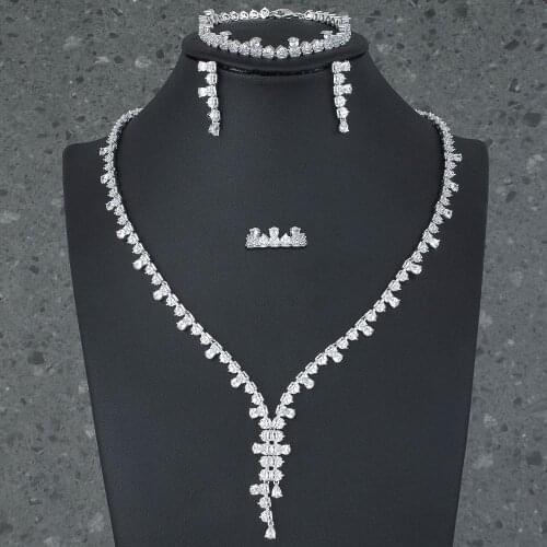 ModemAngel Luxury Delicate AAA Cubic Zirconia Necklace Bangle Earring Ring Fashion Set Women Dress Engagement Wedding Bridal