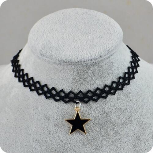 Trendy HOT Elegant Lace Choker Necklace Black Five-pointed star Pentagram pendant necklace Women Girls Fashion Jewelry