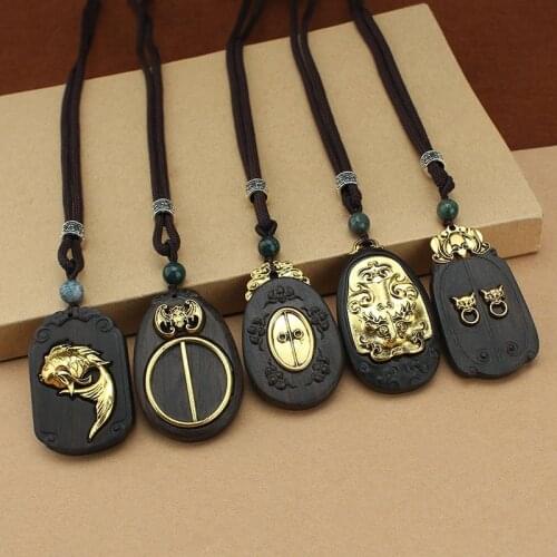 National Style Ebony Five Blessing Pendant Long Necklaces Personality Creative Sweater Chain Retro Style Pendant