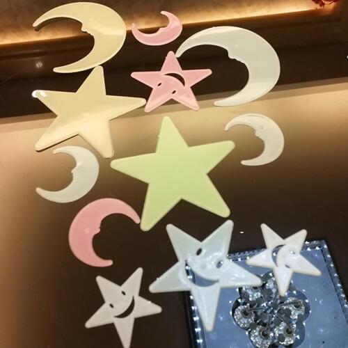 12pcs/bag 3D luminous stars and moon Glow In The Dark Wall Sticker Decal for Kids Baby Rooms Fluorescent 3D Stickers