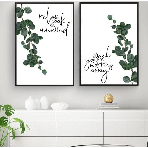 Wash Your Worries Away Wall Art Botanical Canvas Poster and Print Funny Bathroom Quotes Art Painting Black Typography Home Decor