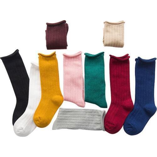 Solid Kids Long Socks Mid Tube Baby Cotton Beauty Candy Colors Warmers Socks Boys Girls Children Clothes 0-3 Y