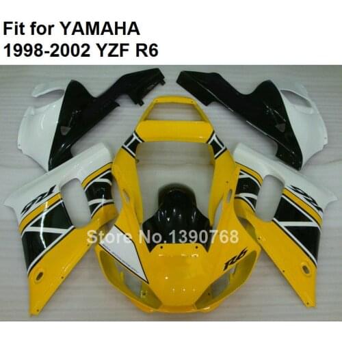 High quality ABS fairings for Yamaha YZF R6 1998 1999 2000 2001 2002 yellow black white fairing kit R6 98 99 00 01 02 HZ22