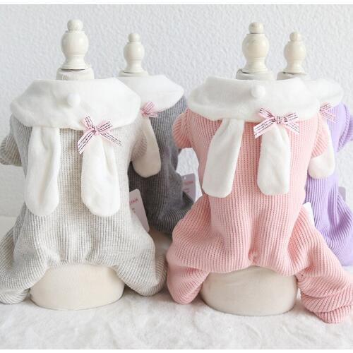 Rabbit Striped Pet Dog Clothes Winter Warm Dog Bathrobe Jumpsuits Dog Pajamas Thick Coats Clothing For Dogs Cat Teddy