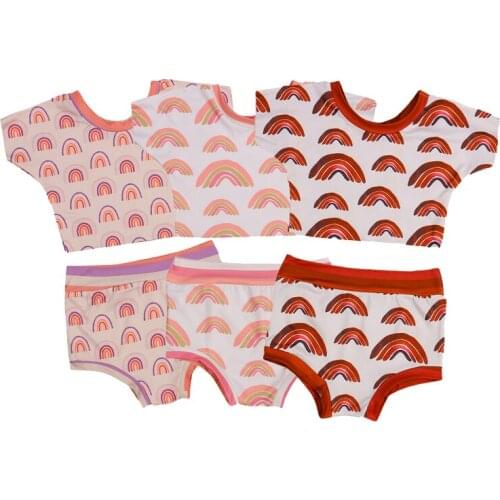 0-3Y Newborn Kid Baby Girls 2Pcs Sets rainbow Printed Clothes Cotton Short Sleeve Crop Tops Shorts Outfit Set Summer New