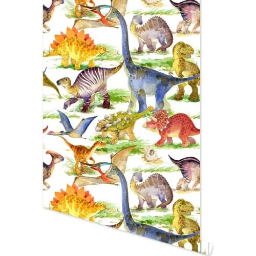 Peel And Stick Wallpaper Cute Dinosaur Cartoon Blue/Green/white paper Self Adhesive Wall Stickers For Kidroom Bedroom Decoration