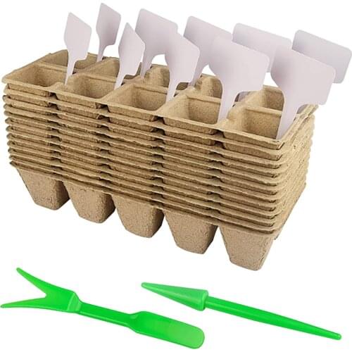 Seed Starter Pots Kit 12PCS 10-Grid Biodegradable Seed Tray Peat Pots With 2PCS Seedlings Dibbers 5PCS T-Shape Plant Labels