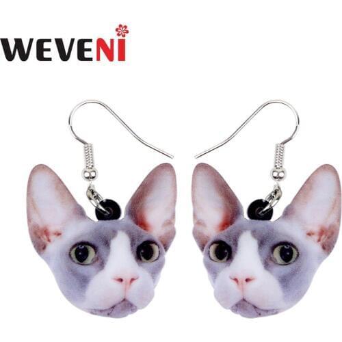 WEVENI Acrylic Novelty Kitten Cat Earrings Big Long Dangle Drop Fashion Animal Jewelry For Women Girls Ladies Teens Wholesale