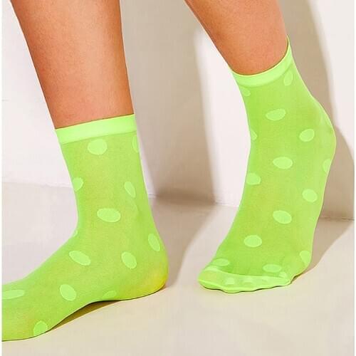 Women Breathable Fluorescent color Polka Dot Socks.Ladies Thin Crystal Socks.Transparent Thin Dots Silk Socks Female Hosiery Sox