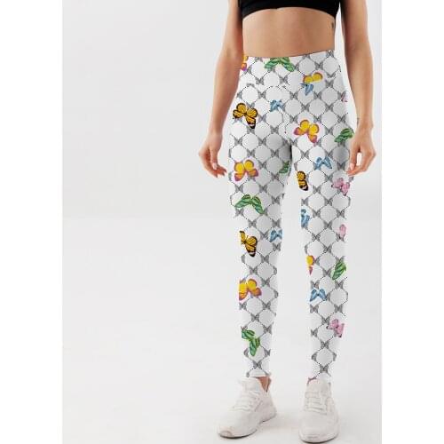 Yoga Pants Women Checkerboard Color Butterfly Leggings For Fitness High Waist Gym Legging Push Up Fitness Women Printed Leggings