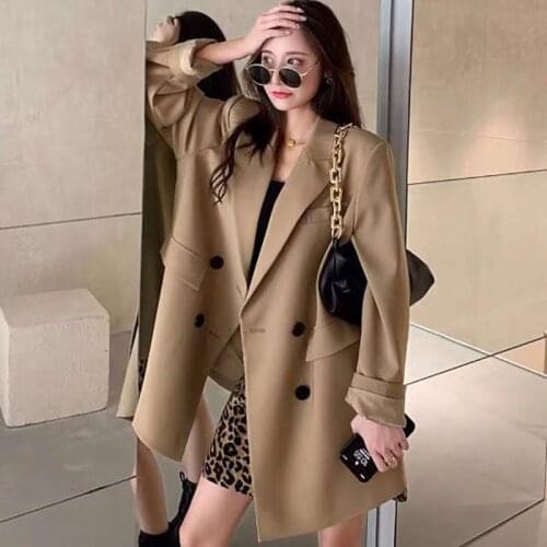 Khaki Chic Suit Jacket Women Coats Spring Autumn New Loose Design Casual Suits Jackets Fashion Large Size Overcoat Manteau Femme