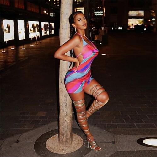 Lace Up Dress Sexy Summer Ruched Print Backless Sleeveless Vintage Womens Clothes 2021 Party Dress Y2k Bodycon Elegant Sundress