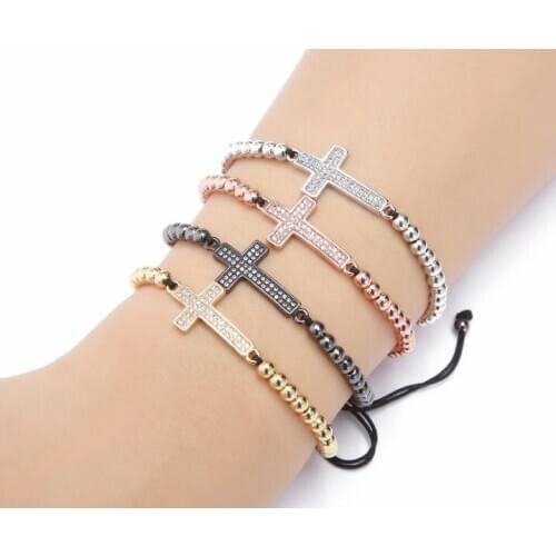 Gold silver micro pave cz Cubic Zirconia rope adjusted Copper Beads Bracelet uthhg4 cross Charm Braided Bangles