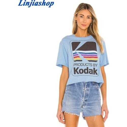 2021 Summer Vintage Kodak Print T Shirt Women Fashion Casual Tops Tees Short Sleeve O Neck Female Harajuku Ladies T-Shir