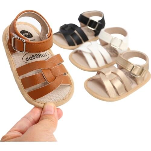 2021 Fashion Child Baby Boys Girls Leather Sandals, Anti-Slip Soft Sole House Flat Shoes with Cross Strap Hot