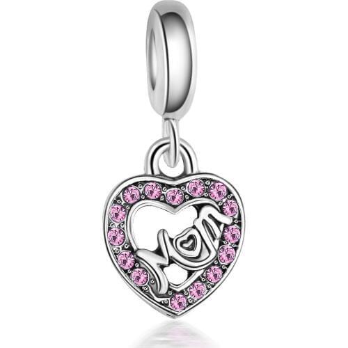 2021 Exquisite DIY European Beads Love Heart Mom Beads Rhinestone Charms Fit Original Bracelets Shiny Precious Mothers Day Gift