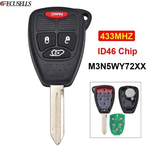 3+1/4 Button Remote Smart Car Key 433MHZ ID46 Chip for Chrysler 300 Town & Country for Dodge for Jeep Uncut Blade FCC M3N5WY72XX