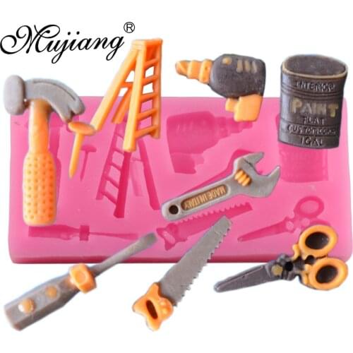 Mujiang 3D Hardware Spanner Scissors Saw Ladder Silicone Fondant Molds Cake Decorating Tools Candy Chocolate Gumpaste Moulds