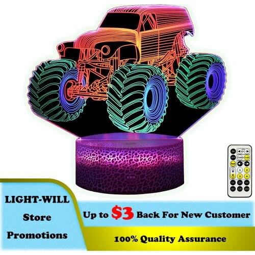 Sports Car Off-road Vehicle 3D Night Light Lamp 3colors LED Nightlights for Home Xmas Birthday Gift Acrylic Table Lights