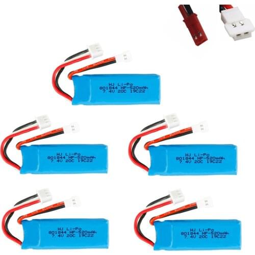 7.4V 520mAh 20C Lipo Battery for XKA600 RC Airplane Parts 2s 7.4v Battery For WLtoys K969 K979 K989 K999 P929 P939 A202 RC Car