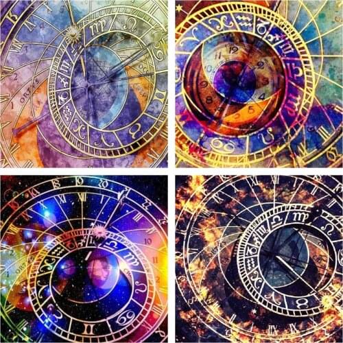 5D DIY Full Diamond Diamond Painting Clock Time Space Picture Diamond Embroidery Landscape Cross Stitch Mosaic Home Decoration