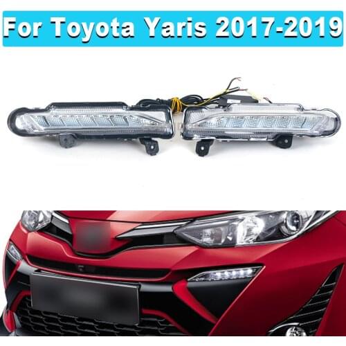 For Toyota Yaris 2017-2019 Car LED DRL Left and Right Daytime Running Lights with Turn Signals, Fog Lights, Car Lights