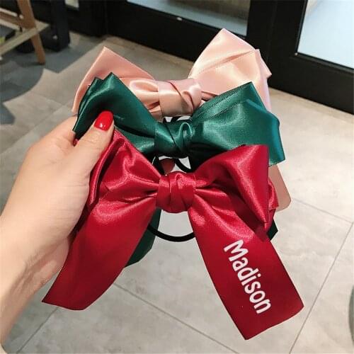 New Girls Personalized Bows Monogram Large Hair bows Headwear Satin Ponytail bows Party Gifts Printed Name Girls Hair Ties