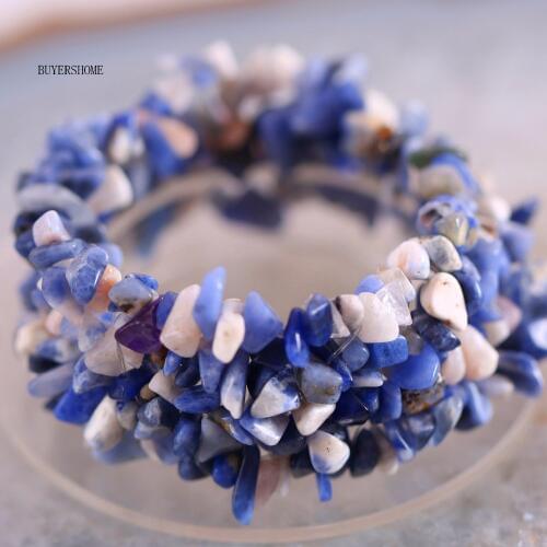 Free Shipping Fashion Jewelry Stretch Blue Sodalite Weave Chip Bracelet 7" 1Pcs H040