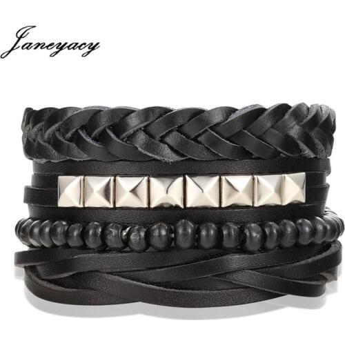 2018 1 Set 3/4PCS Leather Bracelet Mens Multi-layer Bead Bracelet Womens Retro Casual Weaving Mens Bracelet Jewelry Pulsera