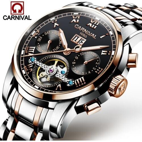 Relogio Masculino Carnival Brand Luxury Military Tourbillon Watch Men Fashion Waterproof Automatic Mechanical Watch Reloj Hombre