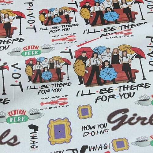 Cartoon Central Perk Design 100% Cotton Fabric for Kids Clothes Backpacks Slipcover Cushion Cover DIY Sewing Material
