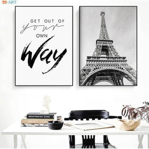 Quotes Paris New York Canvas Art Print Poster Black and White Wall Art Landscape Canvas Painting Scenery Rooms Home Office Decor