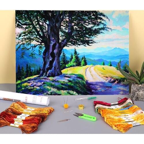 Landscape Summer Printed Water-Soluble Canvas 11CT Cross Stitch Embroidery Full Kit DMC Threads Needlework Different