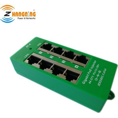 802.3at negotiating Gigabit PoE 4 Port Power over Ethernet Injector for PoE Cameras, IP Phones, Wifi Access Points