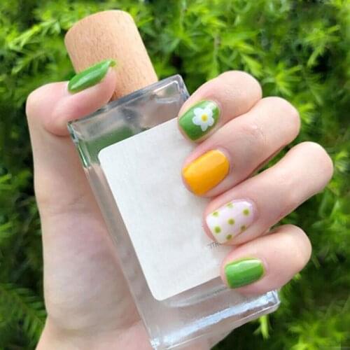 24pcs Artificial Nails With Glue Nail Beauty Decor Pot And Flower Simple Fashion Elegant Summer Style Press On Nails Designs DL