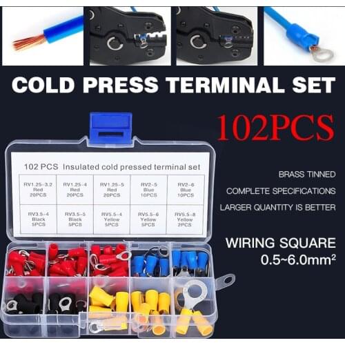 102PCS RV Ring Terminal Electrical Crimp Connector Kit Set With Box,Copper Wire Insulated Cord Pin End Butt