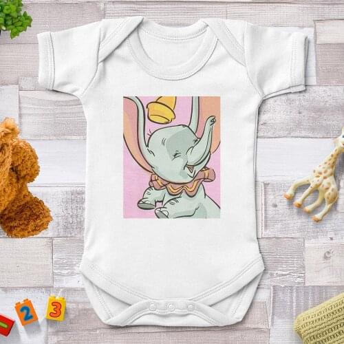 Happy Flying Elephant Baby Rompers Newborn Jumpsuits Summer Short Sleeve White Soft Baby Girl Boys Clothes Infant Bodysuit