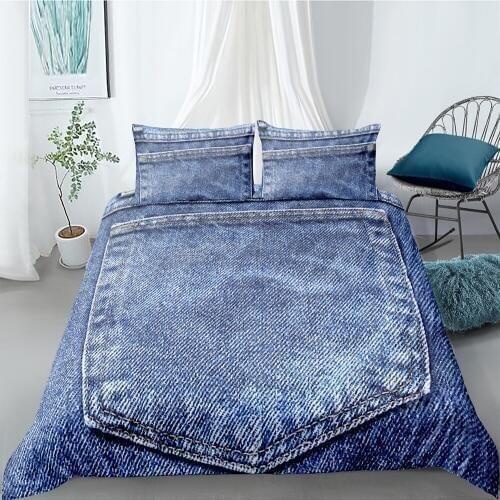 Denim Pocket Bedding Set King Size High End Soft Creative Duvet Cover 3D Queen Twin Full Single Double Unique Design Bed Set
