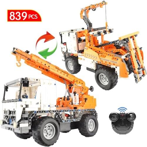 839 Pieces of Remote Control Engineering Truck Building Block Set Technology Remote Control Crane Childrens Boys and Girls Toys