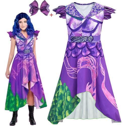 Hot Girls dressess Descendants 3 Evie Halloween cosplay costume for kids Mal&Evie anime Cosplay Carnival Party Clothes+free gift