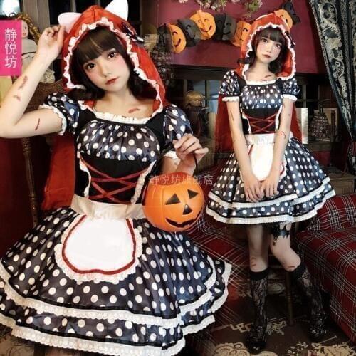Halloween Costume Adult Female Performance Costume Little Red Riding Hood Dress Set Little Devil Shawl Witch Vampire