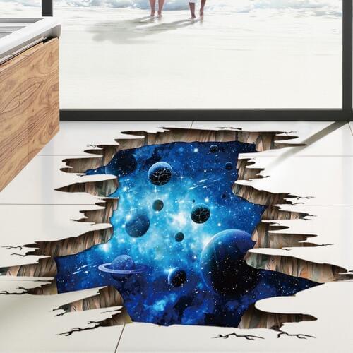Creative 3D Dark blue galaxy planet Floor/wall stickers living room decoration decals home decor landscape Broken wall sticker