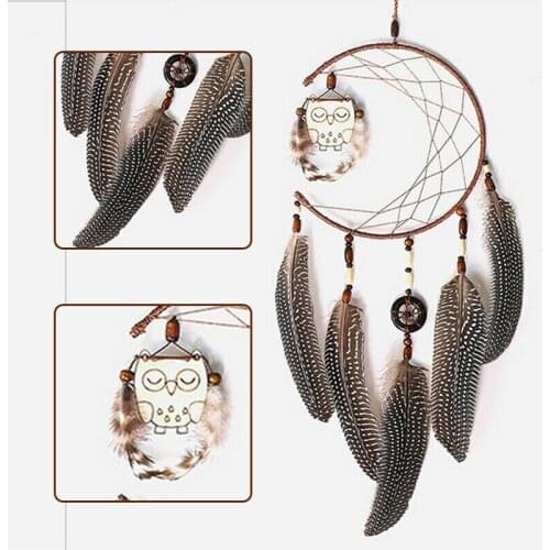 Dream Catcher With Feathers Wooden Owl Wall Hanging Ornament Home Bedroom Gift