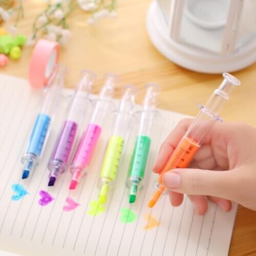 1pcs Cute Kawaii Novelty Nurse Needle Syringe Shaped Highlighter Marker Pen Stationery School Supplies caneta seringa 328