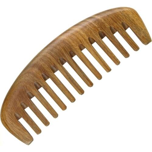 Wide tooth long hair curly hair massage comb whole wood natural green sandalwood comb health care anti-static large tooth comb