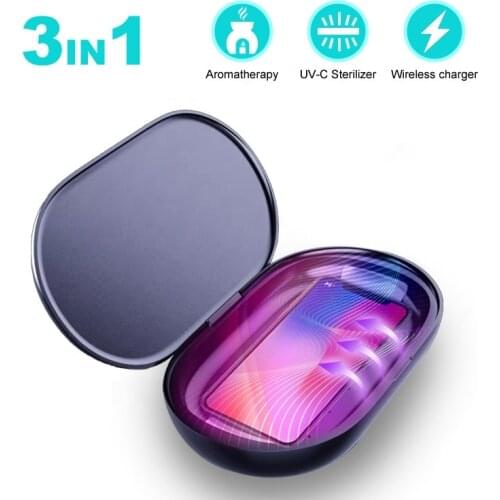 Multi - Function 3 - IN-1 uv sanitiser makeup case Disinfection Box Cell Phone UV Sterilizer Cleaner with Wireless Charger