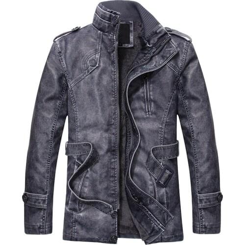 High Quality Brand Men PU Leather Jacket Parka Slim Warm Washed Leather Motorcycle Biker Jackets Men Winter Coat Male Outerwear